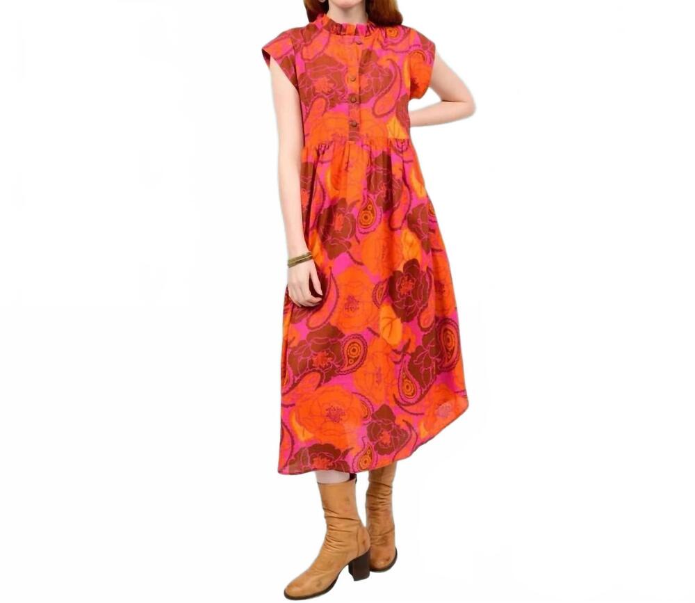 NEW UNCLE FRANK camellia in bloom dress in orange